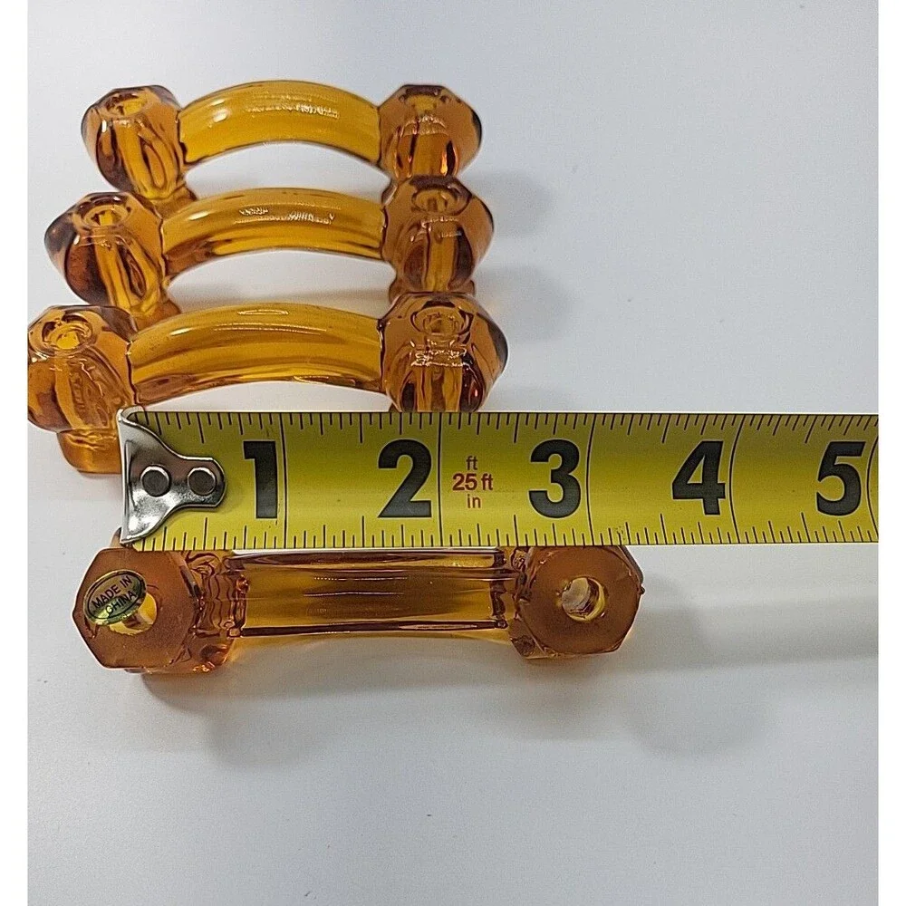 Set Of 4 Amber Glass Drawer Pulls Handles Vintage Depression Style NO HARDWARE